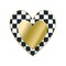 Gold Black White Checkered Metal Heart Sign – 12" Embossed Wall Decor